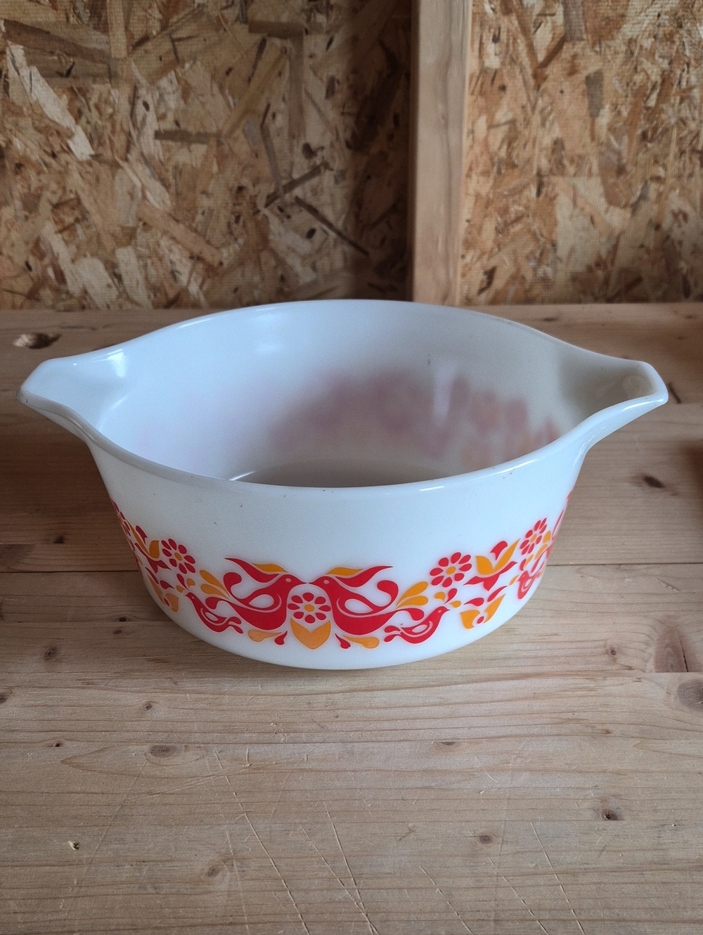 Vintage Pyrex Casserole Orange & Red Friendship Birds 475-B 2.5 Qt - No Lid